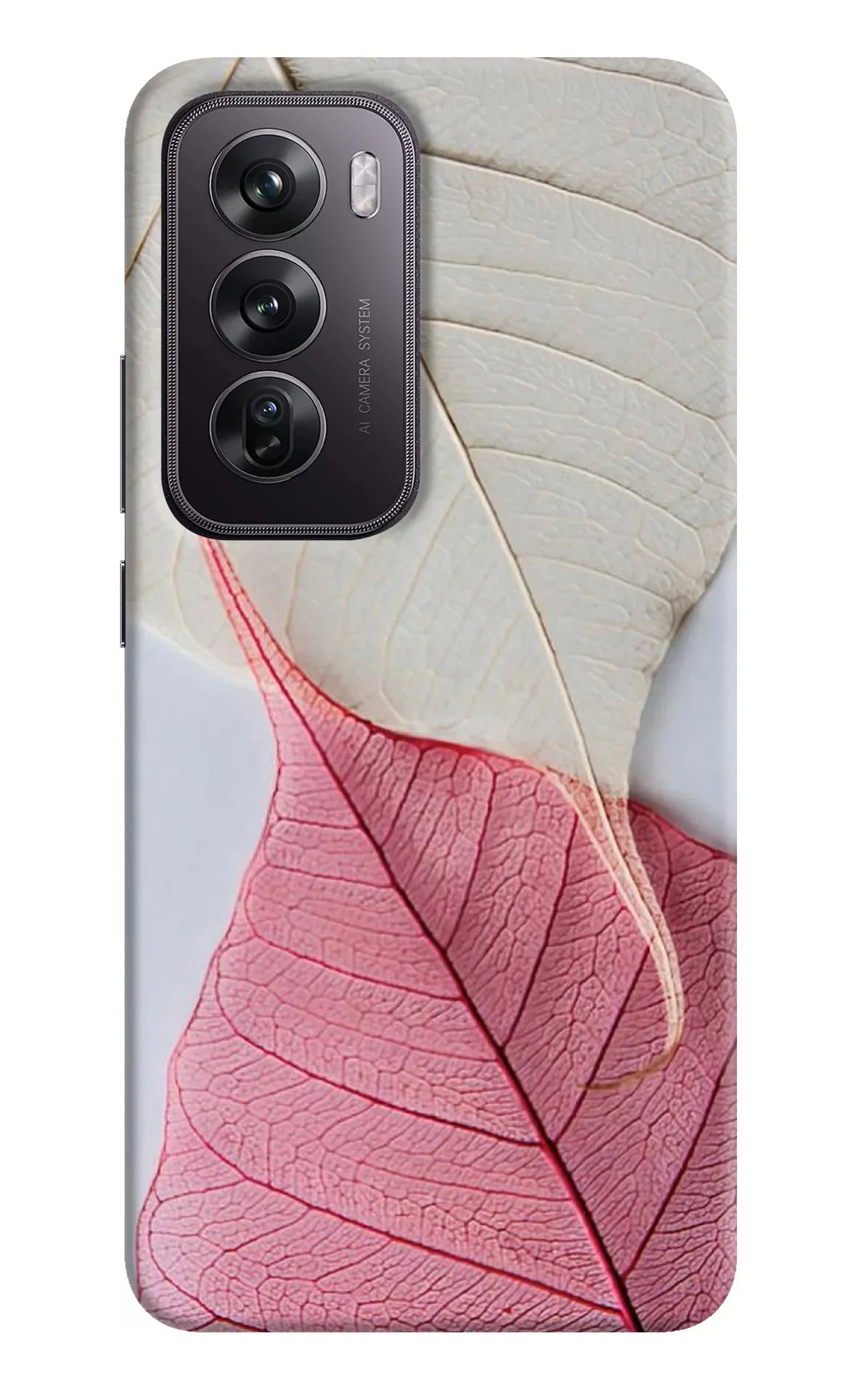 White Pink Leaf Oppo Reno12 Pro 5G Back Cover