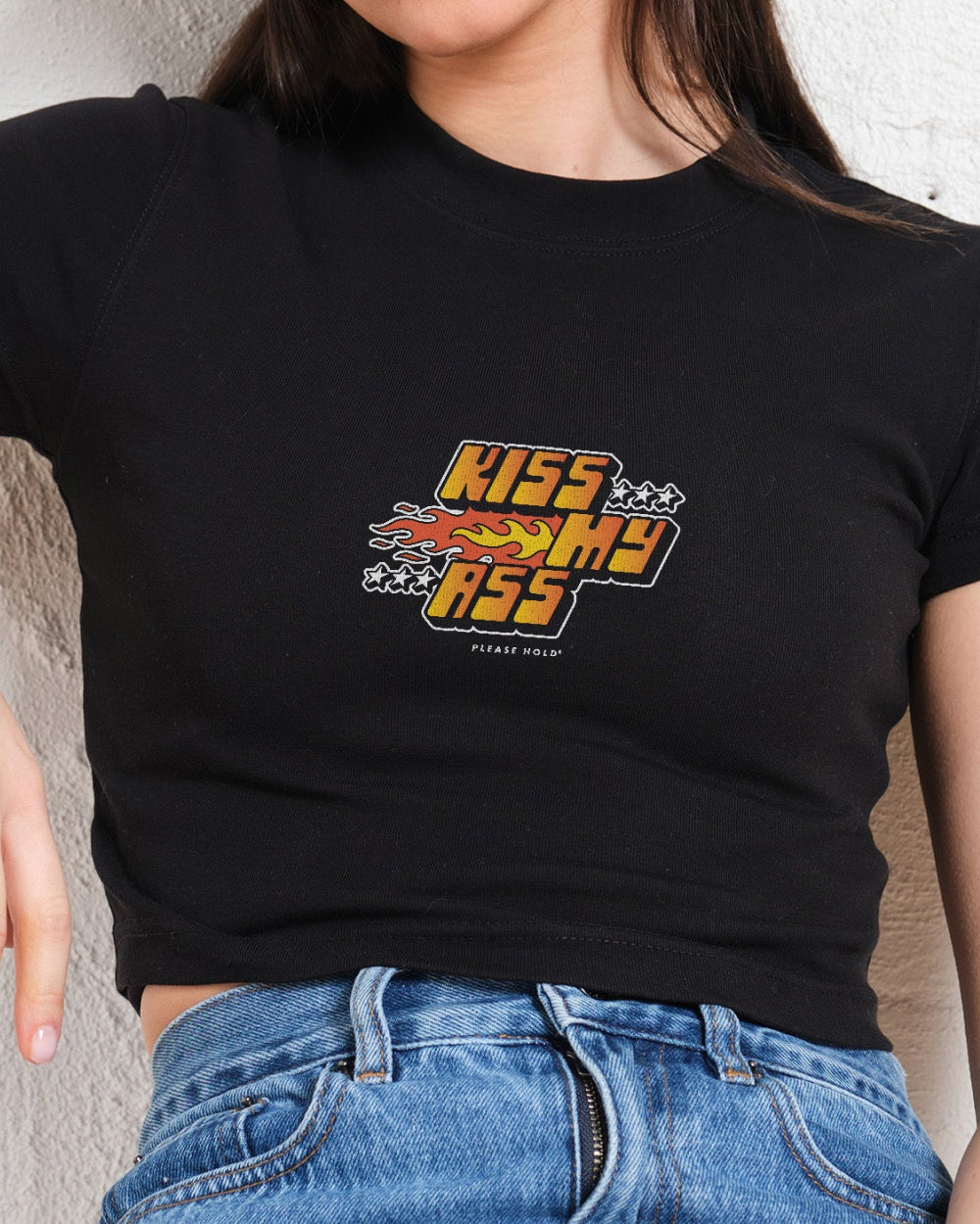 Kiss My Ass Baby Tee BLACK Women's Casual Graphic T-Shirt