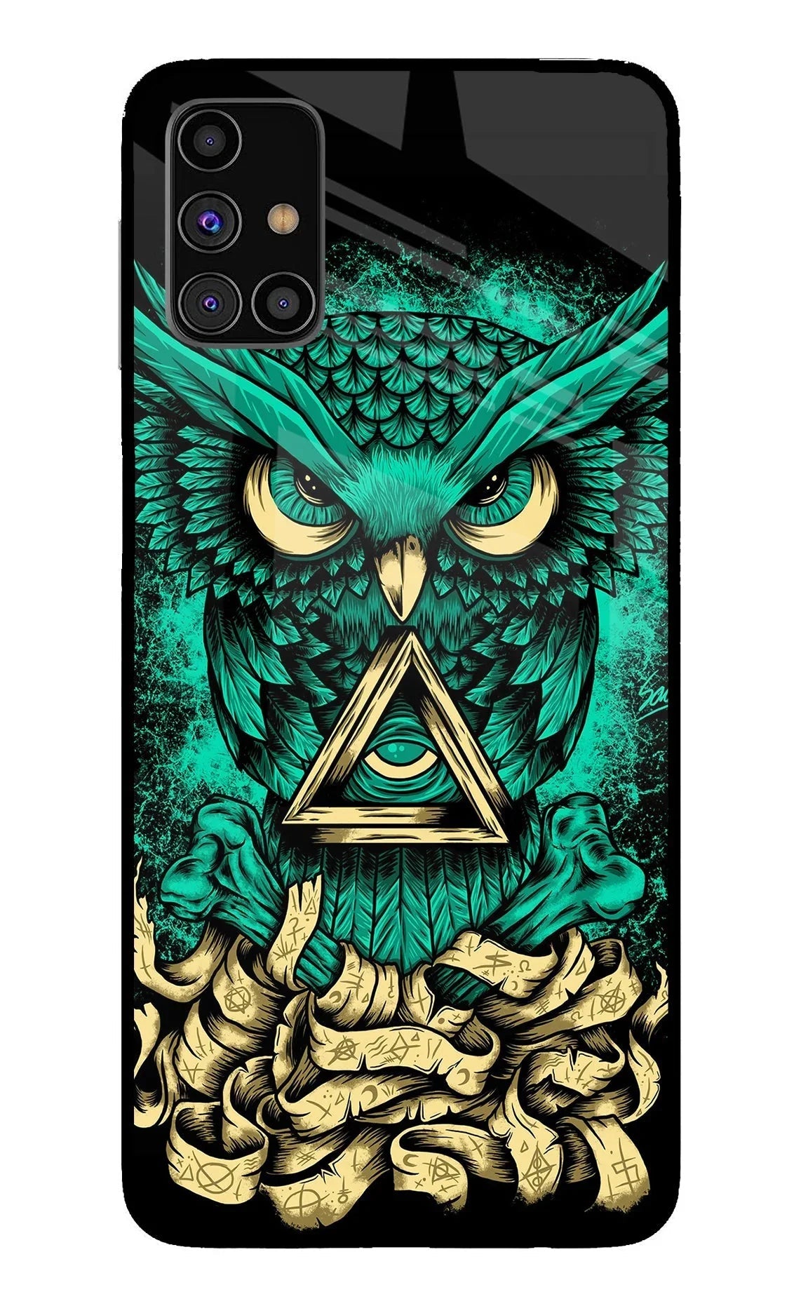 Green Owl Samsung M31s Glass Case