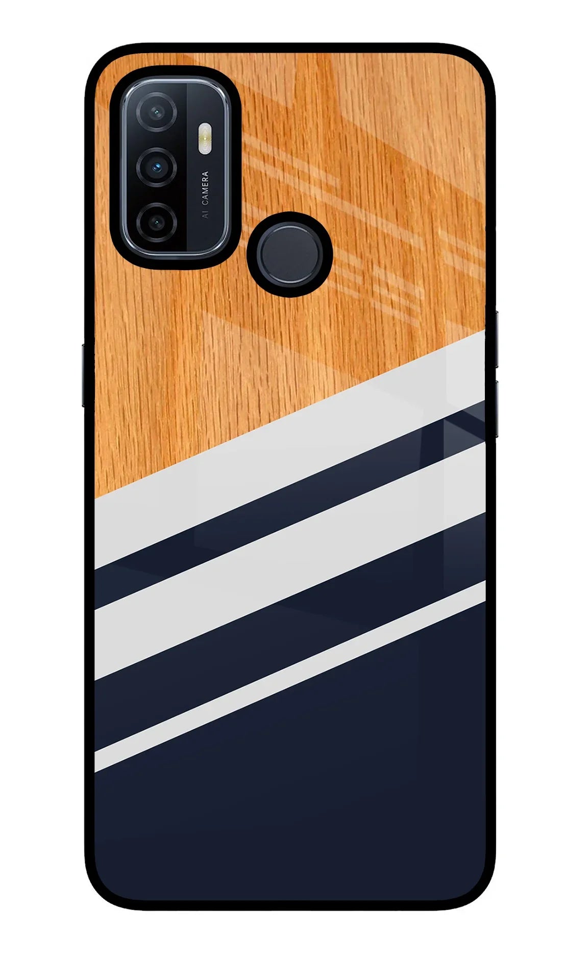Blue and white wooden Oppo A53 2020 Back Cover