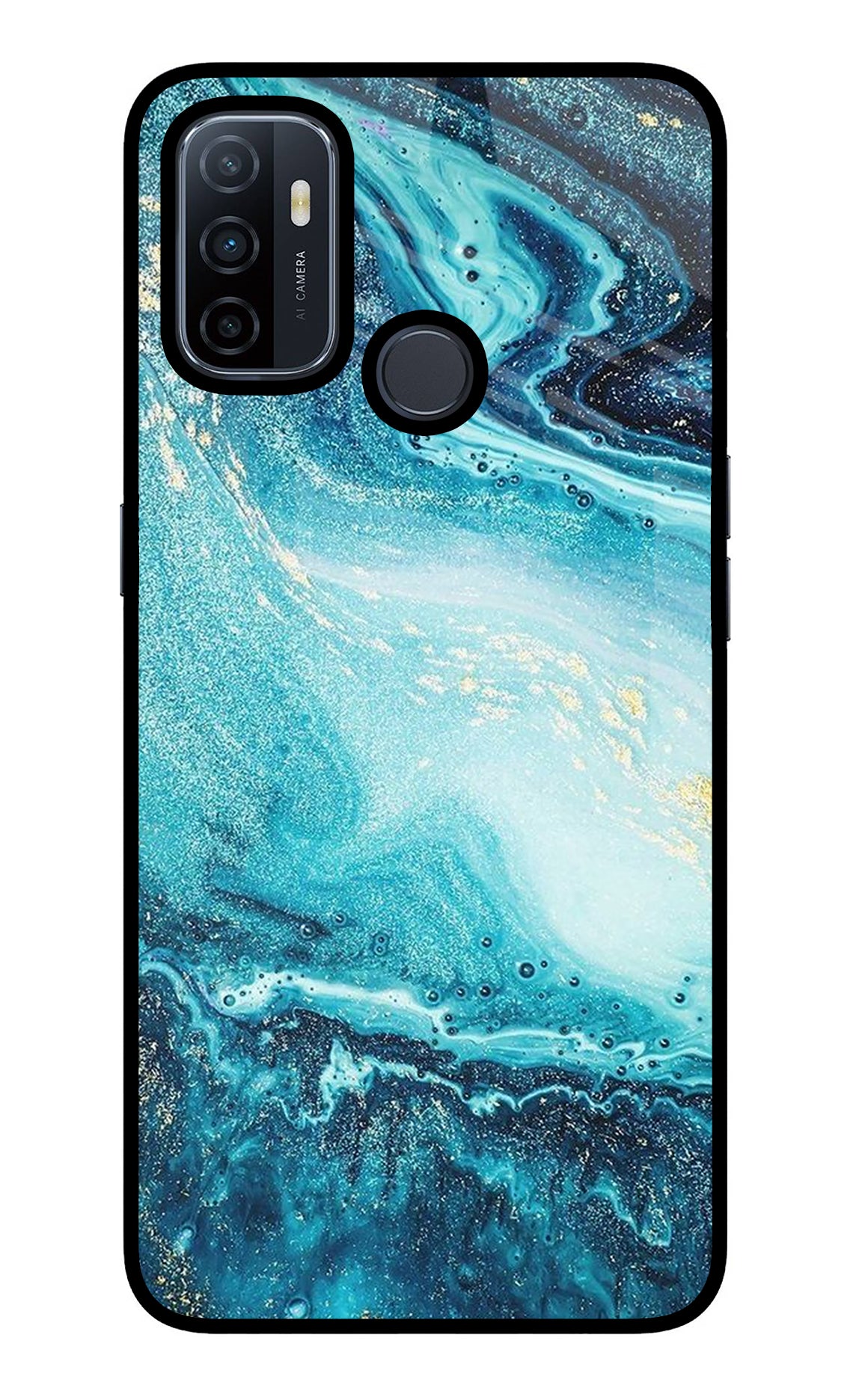 Blue Glitter Marble Oppo A53 2020 Glass Case