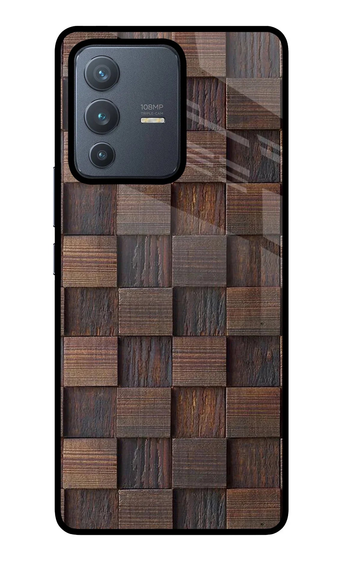 Wooden Cube Design Vivo V23 Pro 5G Glass Case