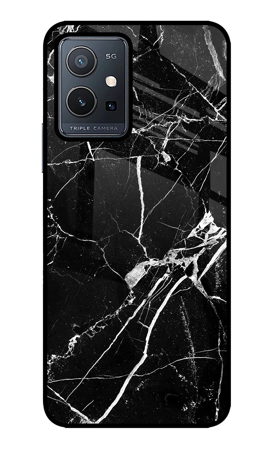 Black Marble Pattern Vivo Y75 5G/Vivo T1 5G Glass Case