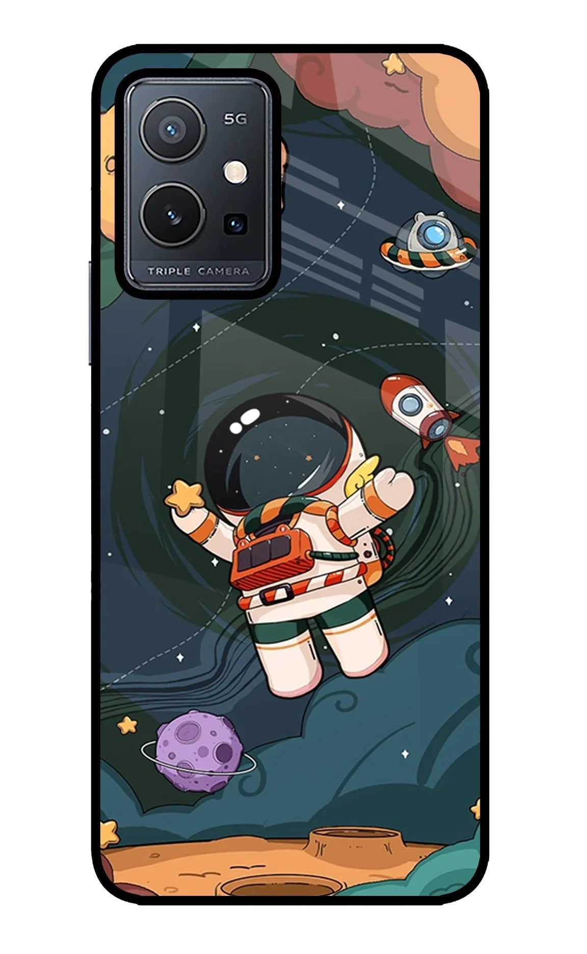 Cartoon Astronaut Vivo Y75 5G/Vivo T1 5G Glass Case