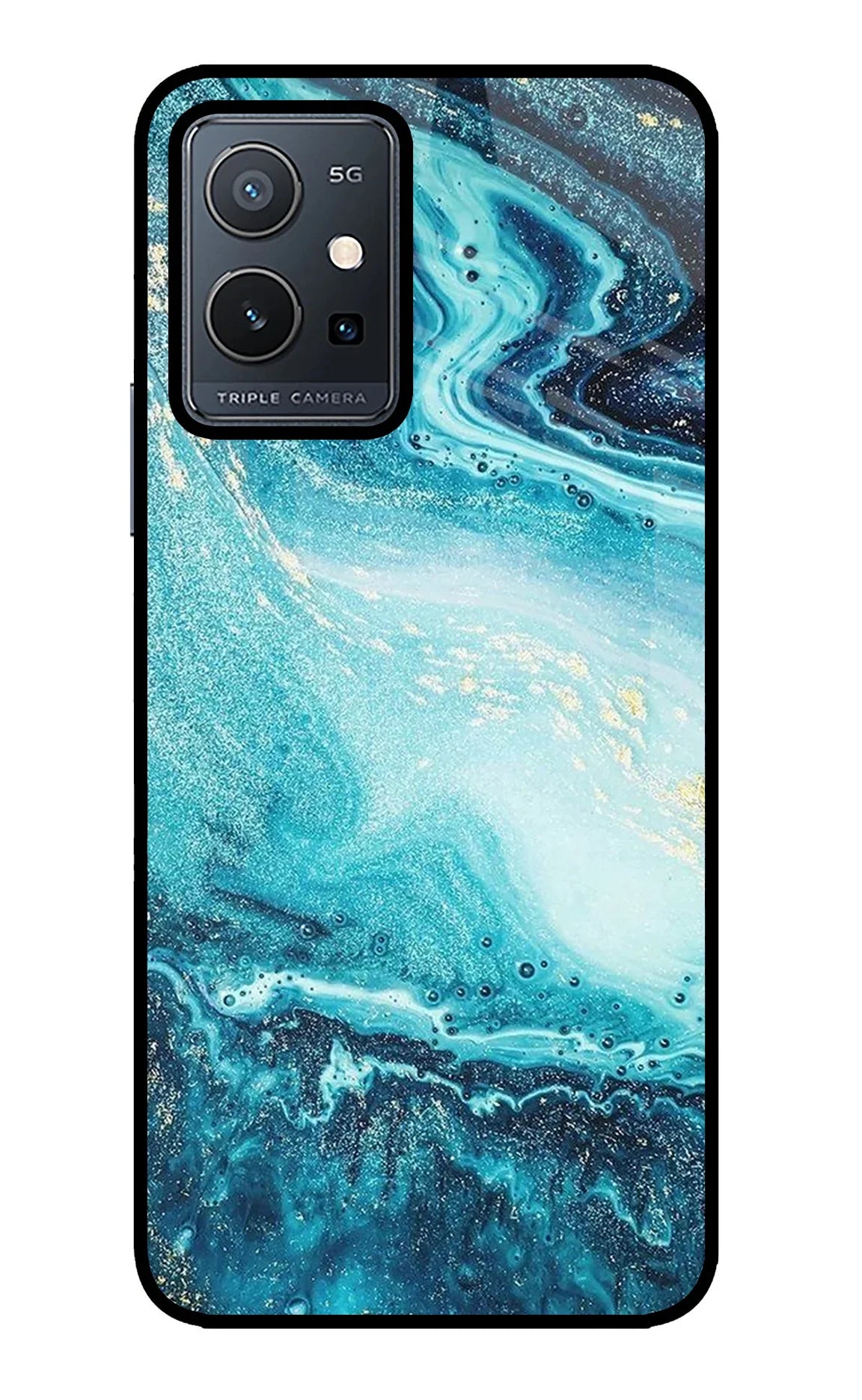Blue Glitter Marble Vivo Y75 5G/Vivo T1 5G Glass Case