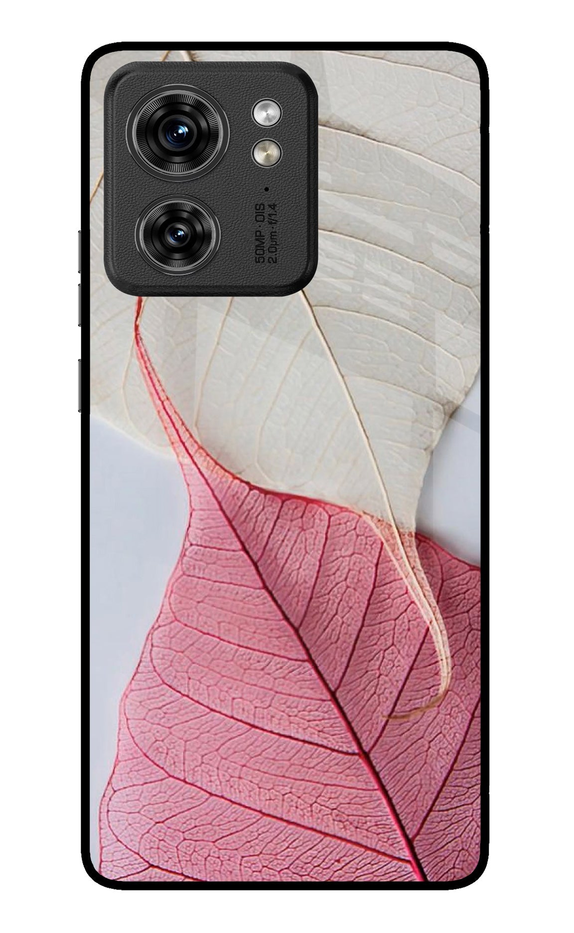White Pink Leaf Moto Edge 40 Back Cover