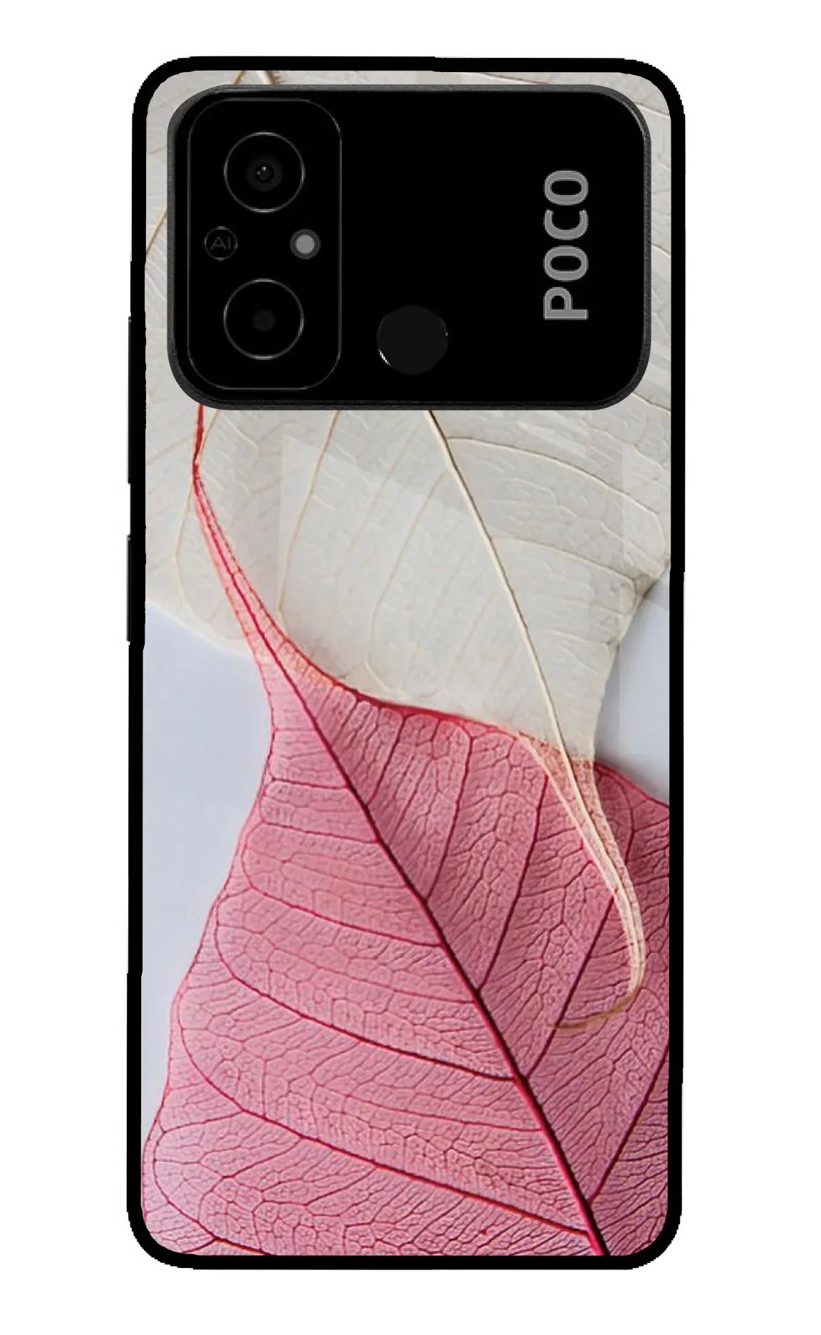White Pink Leaf Poco C55 Back Cover