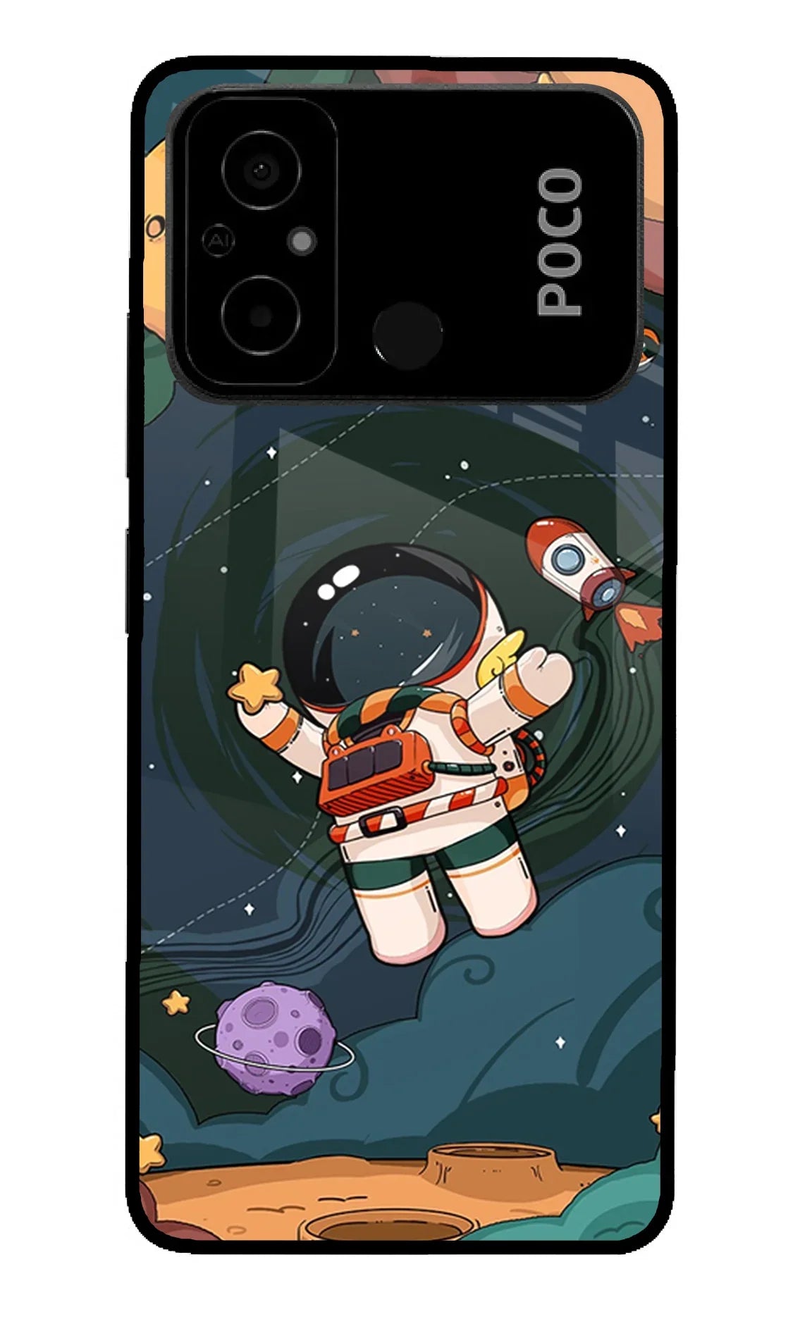 Cartoon Astronaut Poco C55 Back Cover