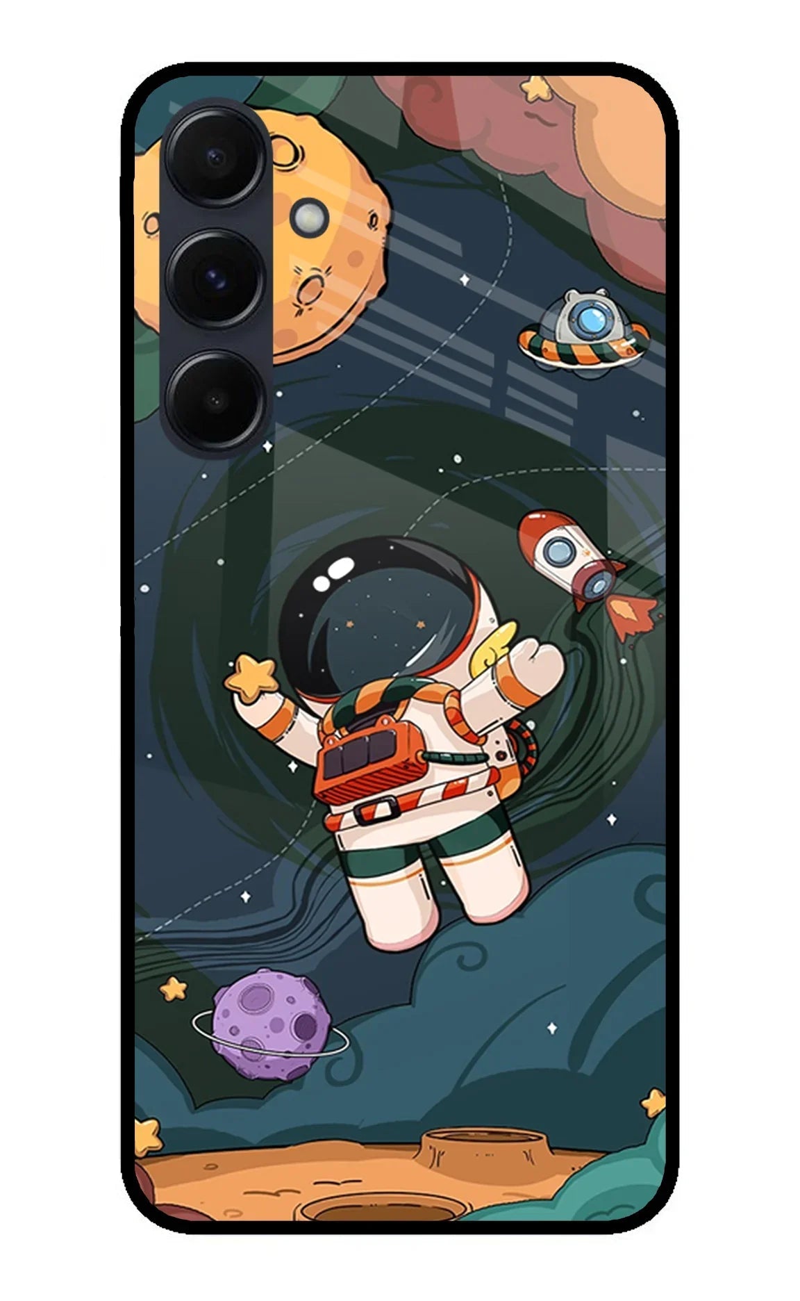 Cartoon Astronaut Samsung A35 5G Glass Case