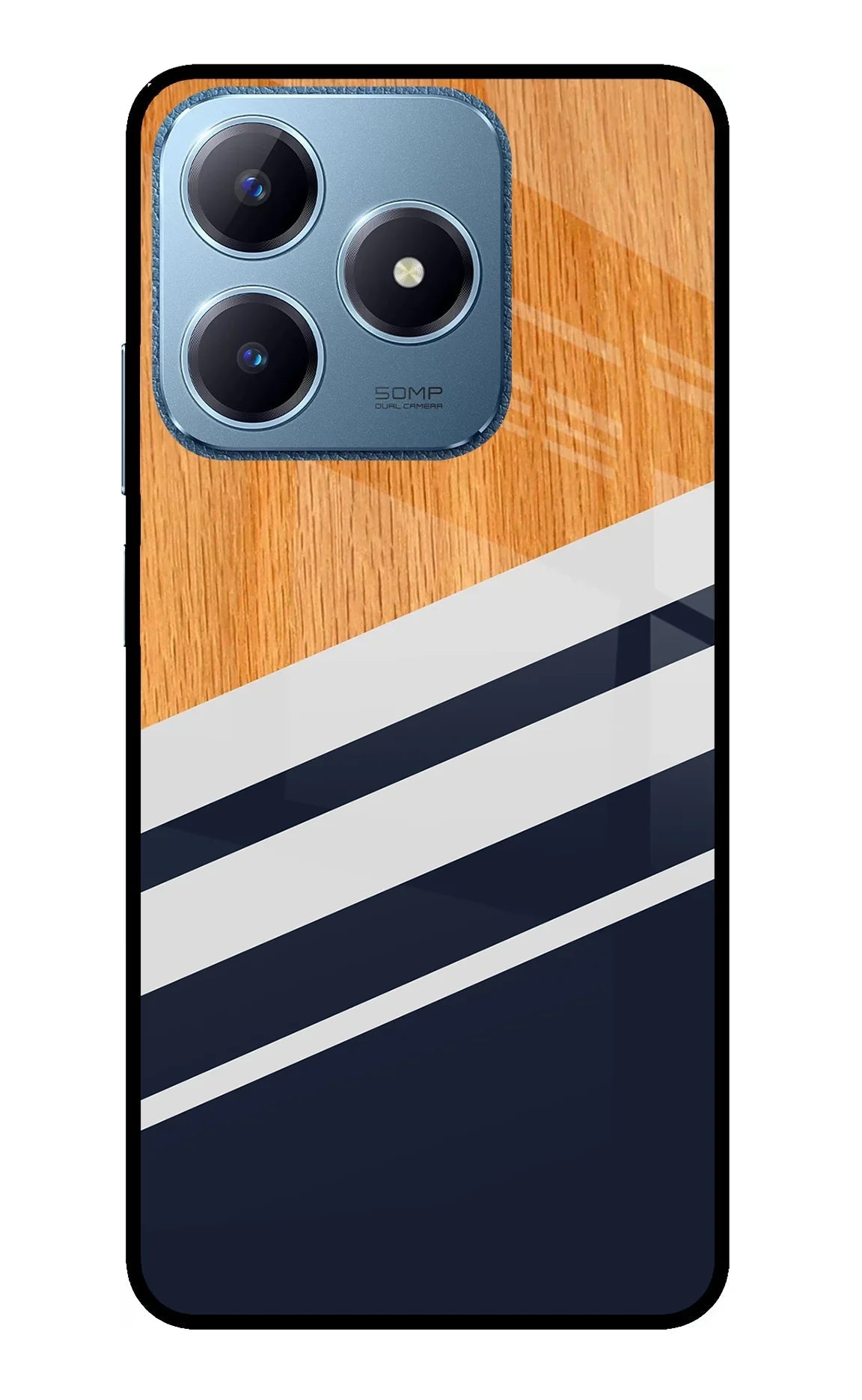 Blue and white wooden Realme C63 Back Cover