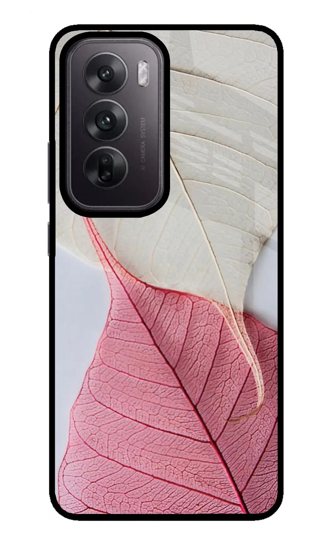 White Pink Leaf Oppo Reno12 5G Back Cover