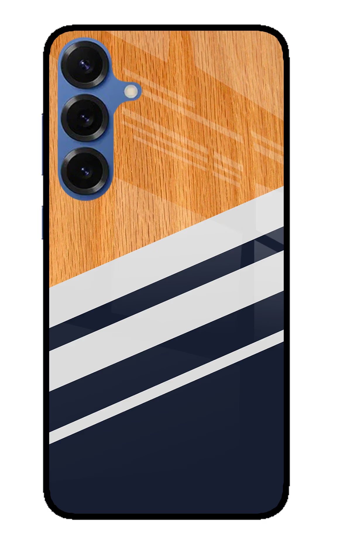 Blue and white wooden Samsung S25 Glass Case