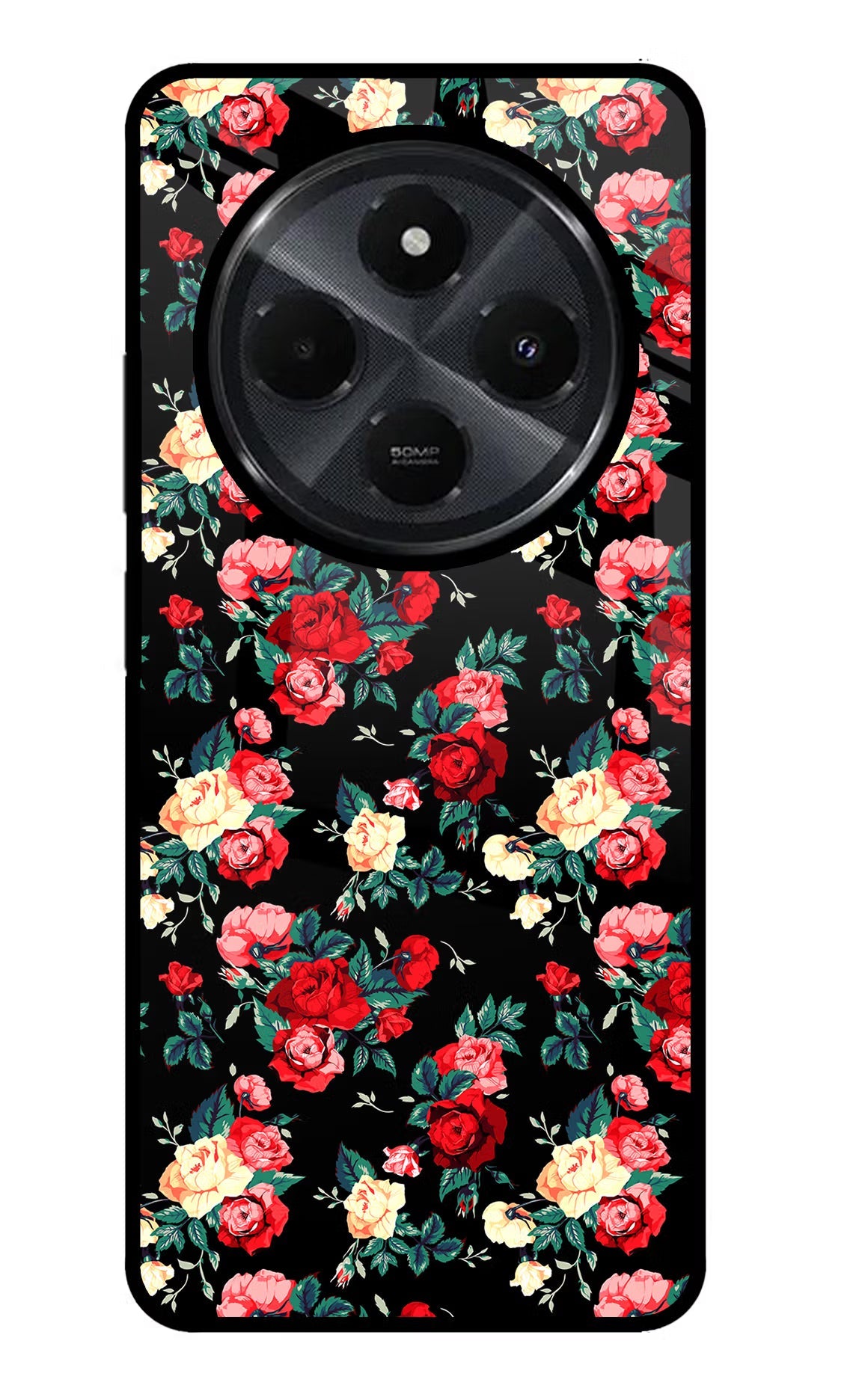 Rose Pattern Redmi 14C 5G Glass Case