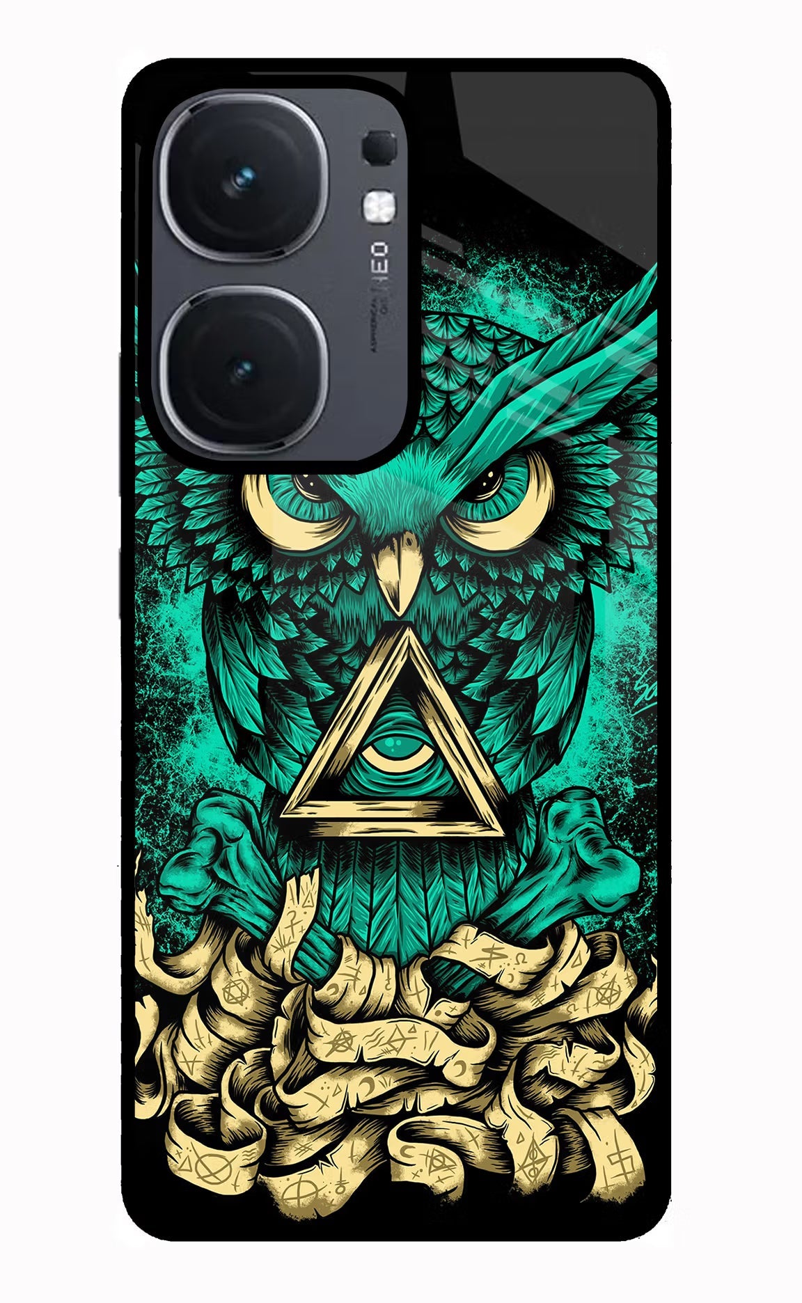 Green Owl iQOO Neo 9 Back Cover Glass Case - Hello Swanky