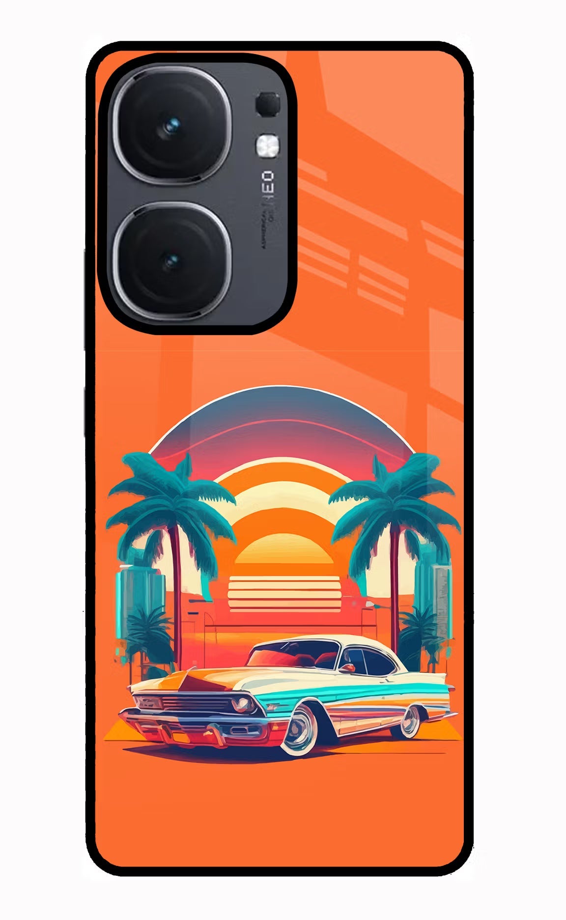 Palm Drive 80s iQOO Neo 9 Back Cover Glass Case - Hello Swanky