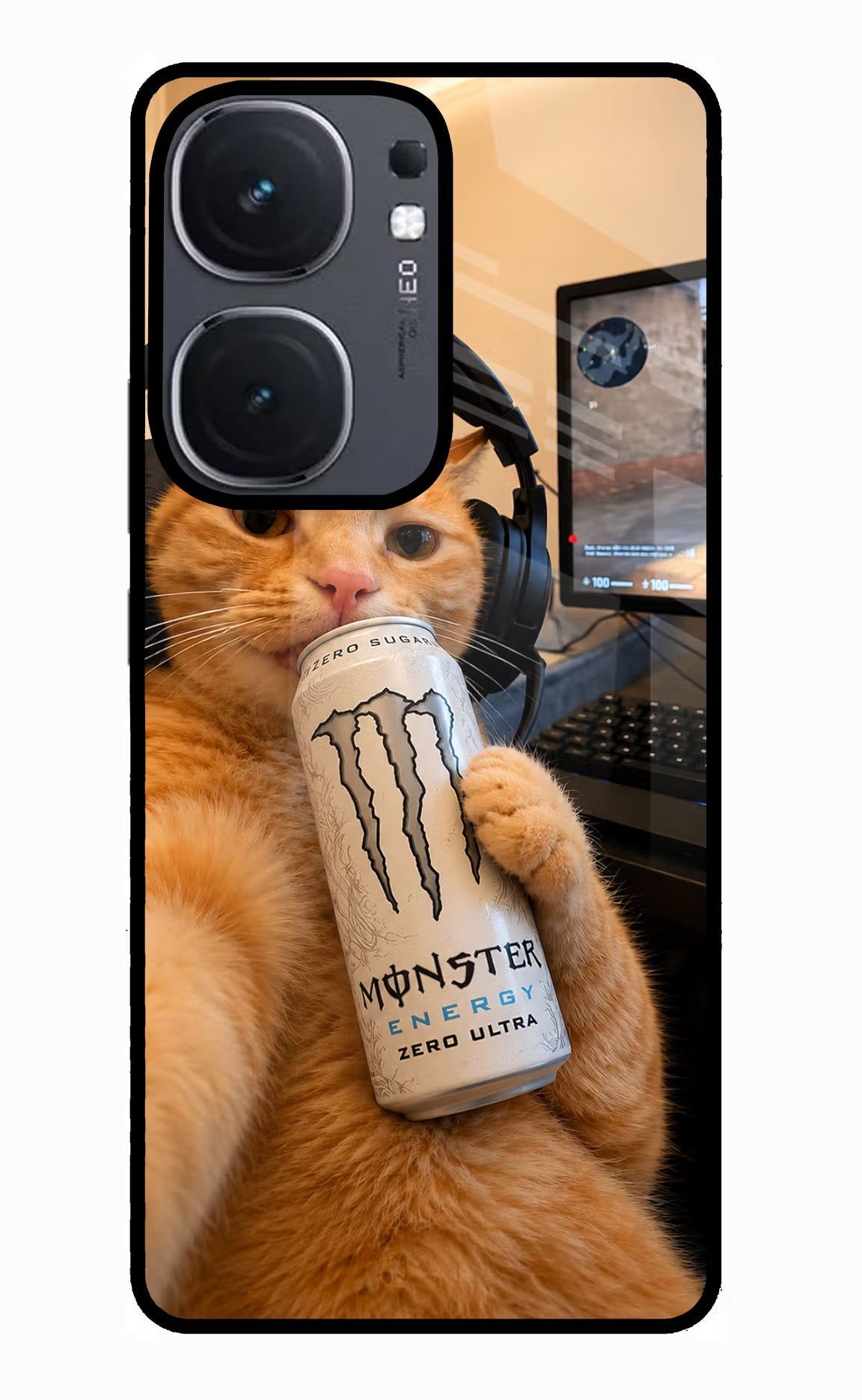 Gamer Cat Energy iQOO Neo 9 Back Cover Glass Case - Hello Swanky