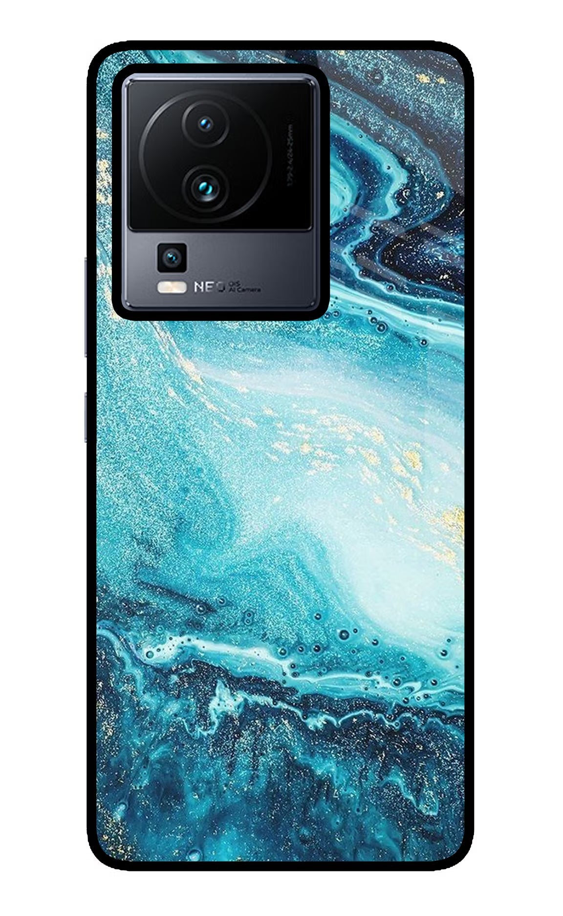 Blue Glitter Marble iQOO Neo 7 Pro Back Cover Glass Case - Hello Swanky