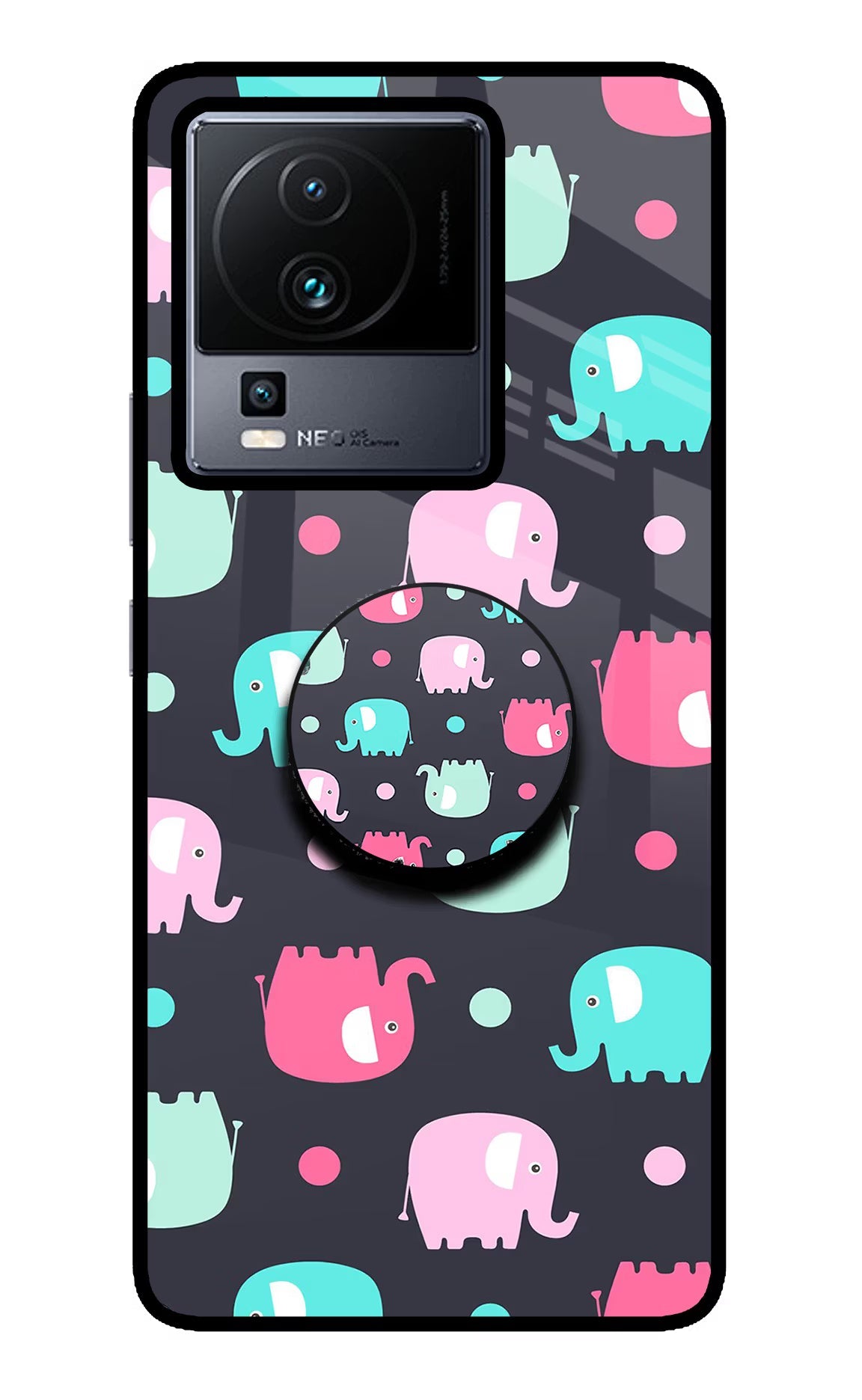 Baby Elephants iQOO Neo 7 Pro Back Cover Glass Case - Hello Swanky