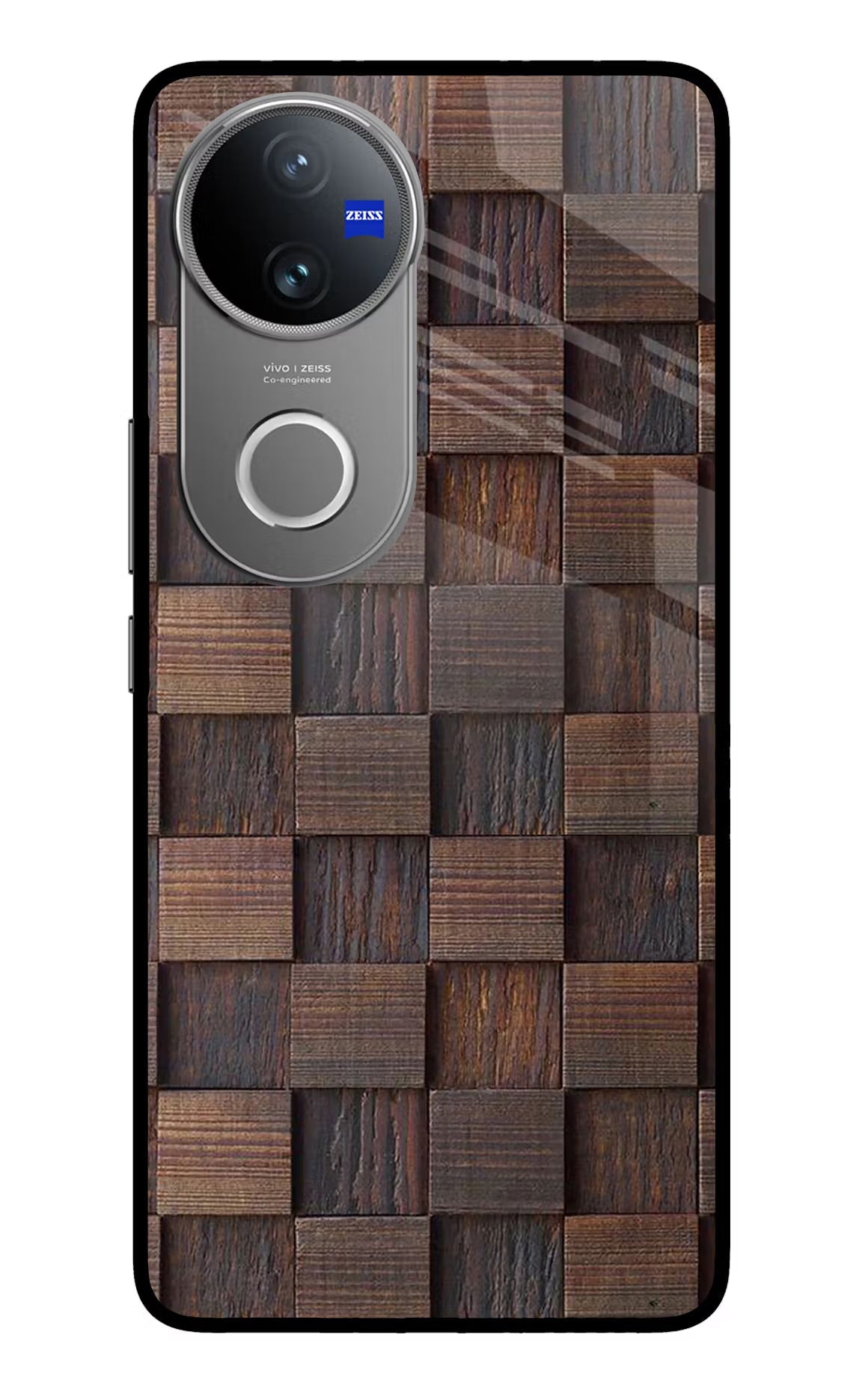 Wooden Cube Design Vivo V50 5G Glass Case