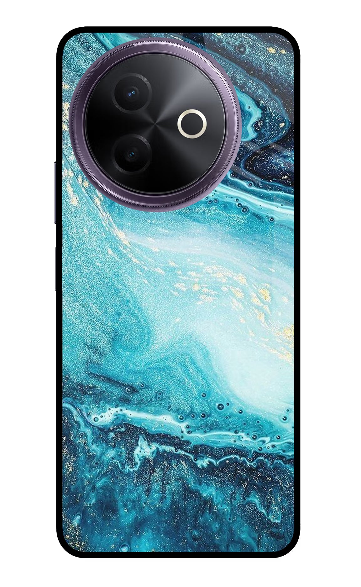 Blue Glitter Marble Vivo Y39 5G Glass Case