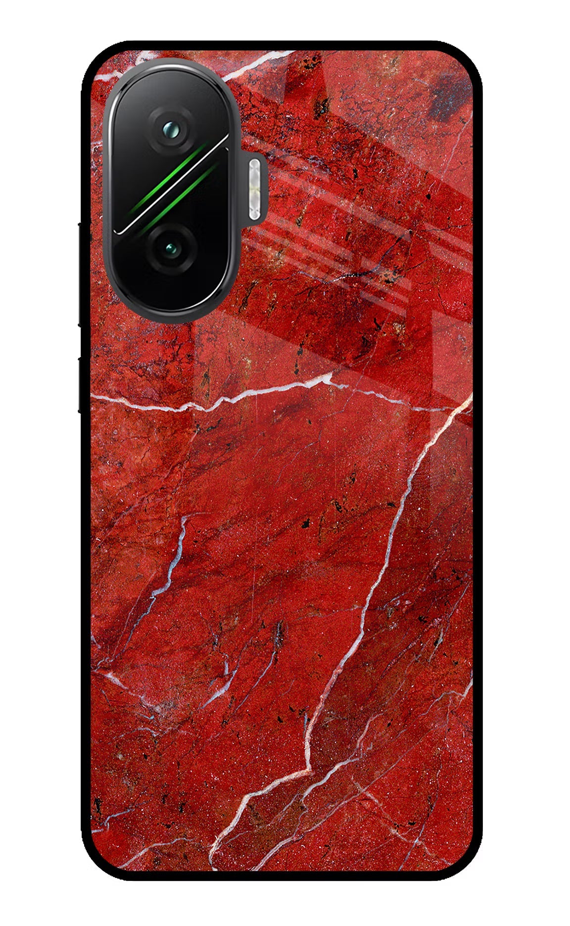 Red Marble Design Poco F7 5G Glass Case