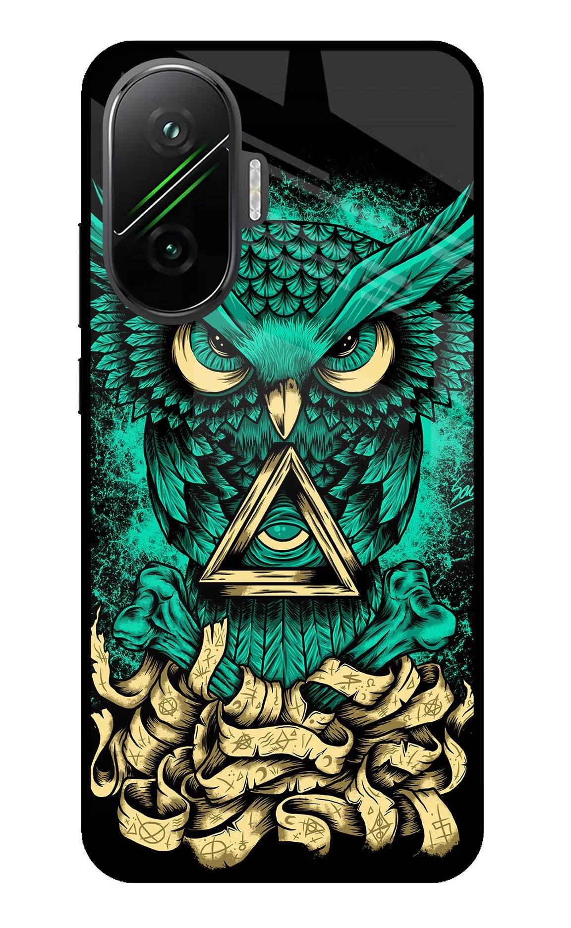 Green Owl Poco F7 5G Glass Case