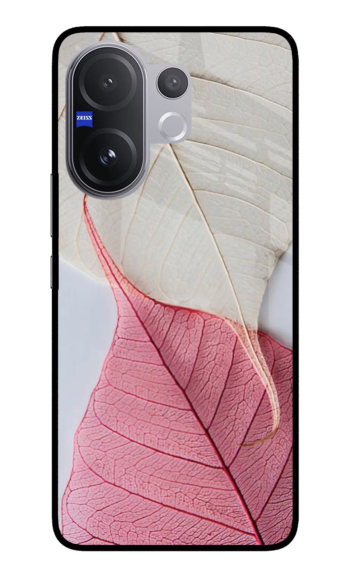 White Pink Leaf Vivo V60 5G Glass Case