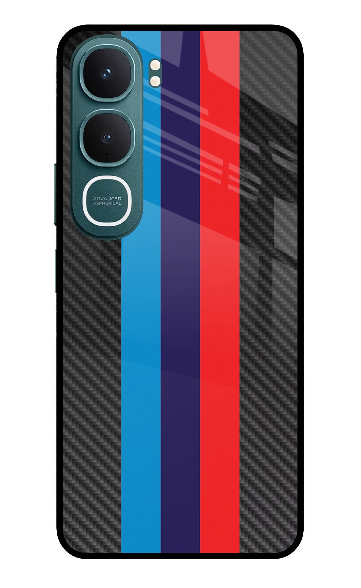 BMW Stripes Pattern Vivo Y31 5G Back Cover Glass Case - Hello Swanky