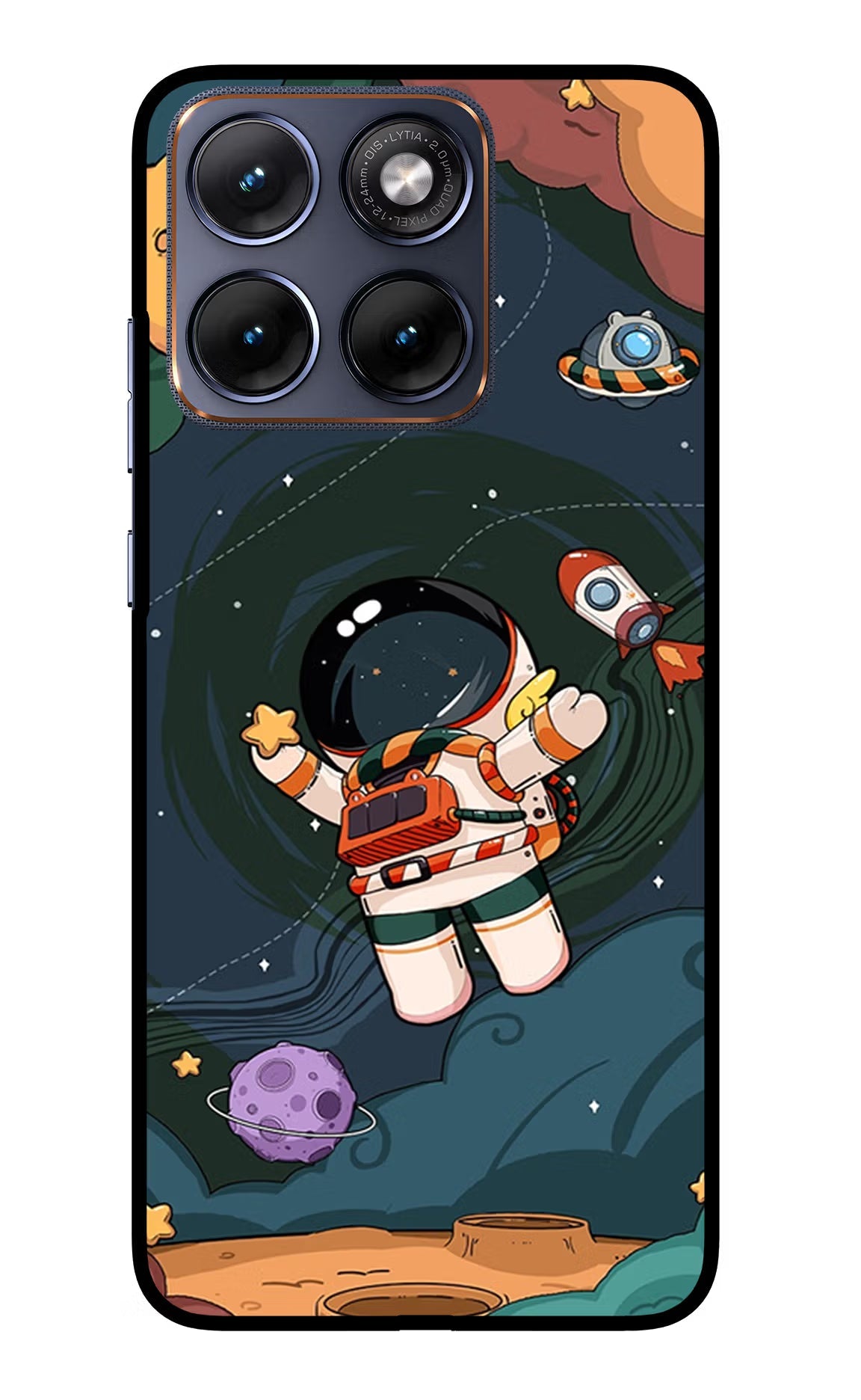 Cartoon Astronaut Moto Edge 70 Fusion Back Cover Glass Case - Hello Swanky