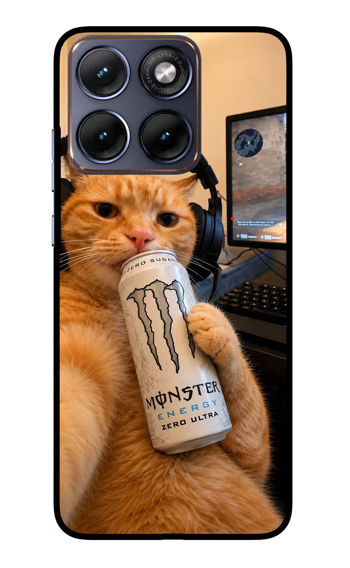 Gamer Cat Energy Moto Edge 70 Fusion Back Cover Glass Case - Hello Swanky