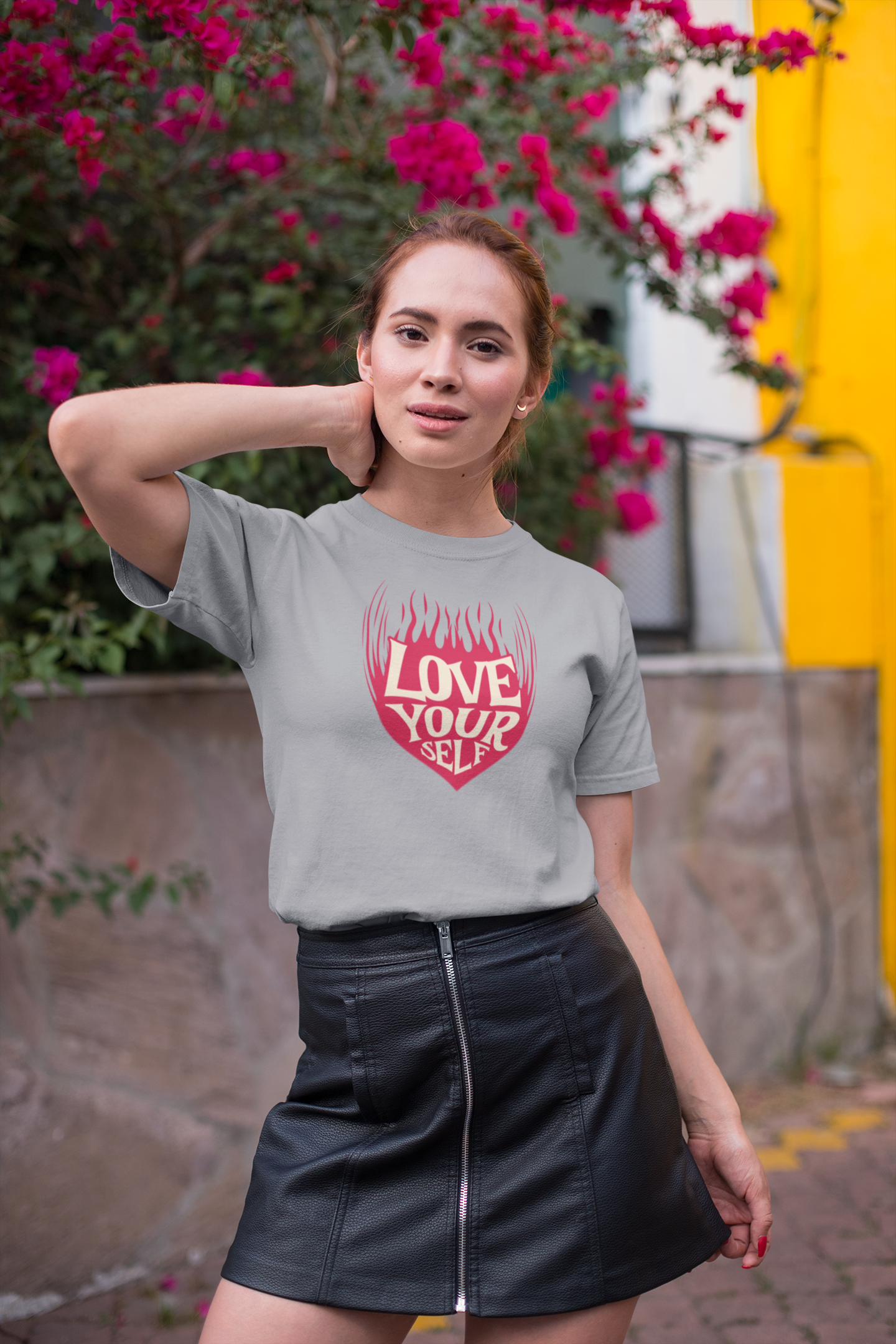 Love your self half sleeve grey round neck t-shirt for women by hello swanky - s