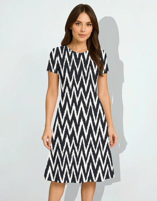 Monochrome Zigzag A-Line Dress for Women