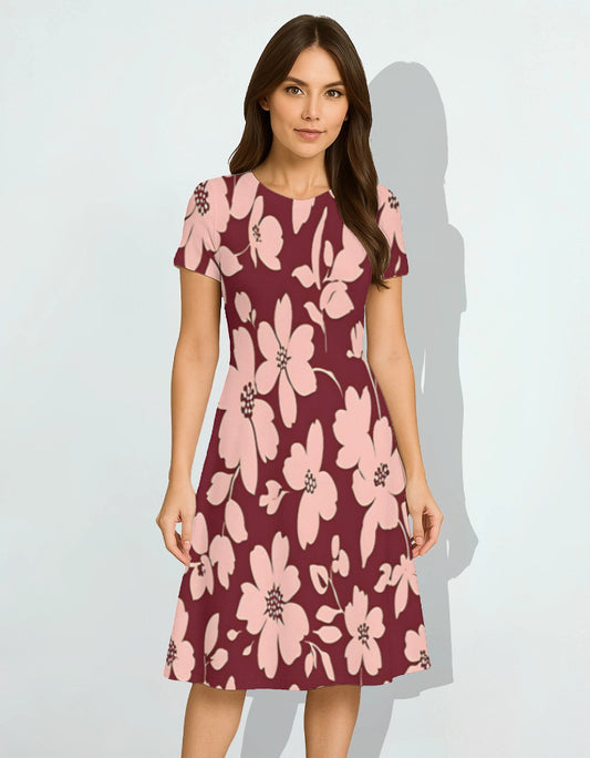 Blush Maroon Bloom A-Line Dress for Women