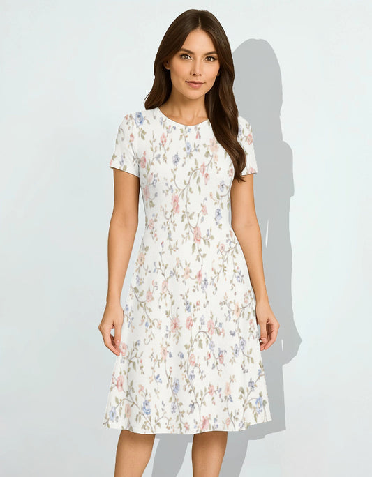 Pastel Floral A-Line Dress for Women