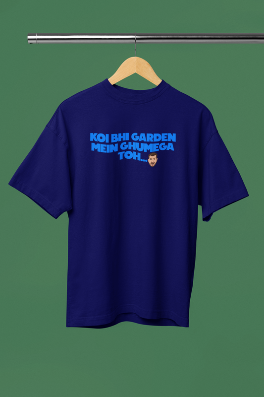 Garden Me Ghumega Toh Graphic Navy Blue Oversized Unisex T-Shirt