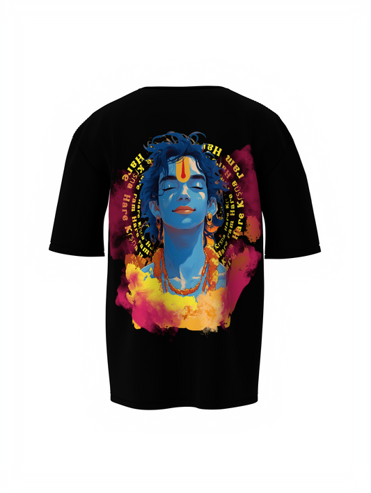 Hare Krishna Spiritual Black Unisex Oversized T-Shirt
