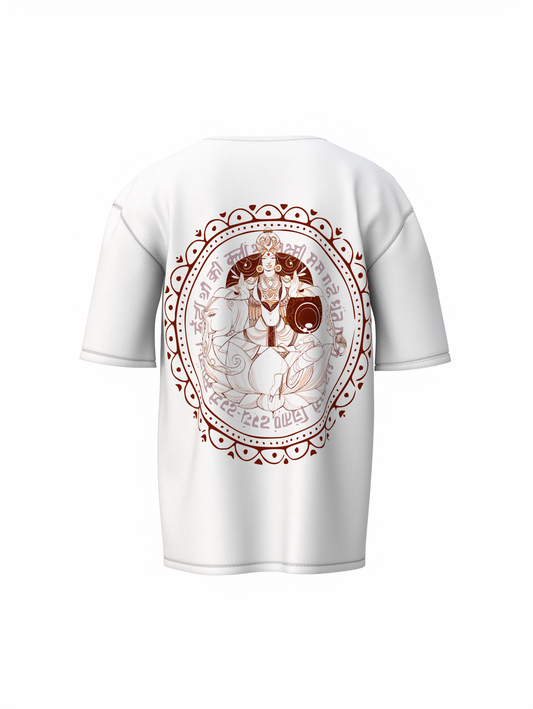 Mahalaxmi Graphic Spiritual White Unisex Oversized T-Shirt