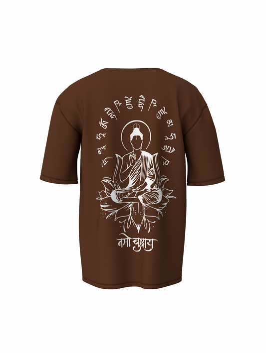 Namo Budhhay Spiritual Brown Unisex Oversized T-Shirt