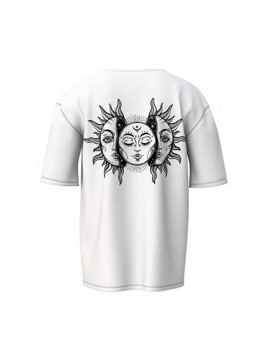 Celestial Trinity White Spiritual Unisex Oversized T-Shirt