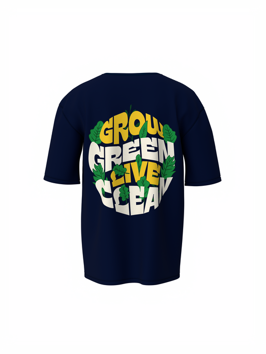 Grow Green Graphic Unisex Dark Blue Oversized T-Shirt