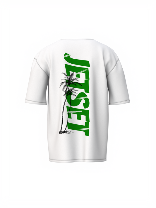 Jetset Graphic Unisex White Oversized T-Shirt