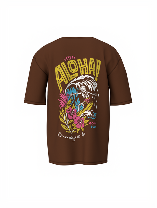 Aloha Graphic Unisex Brown Oversized T-Shirt