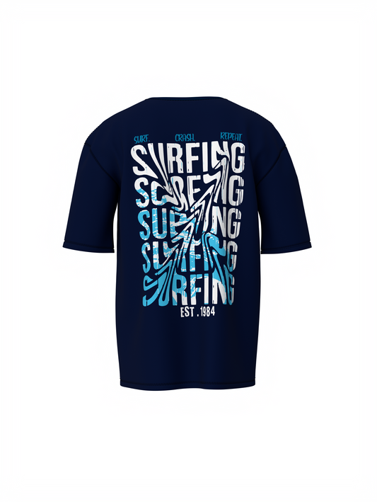Surfing Graphic Unisex Dark Blue Oversized T-Shirt