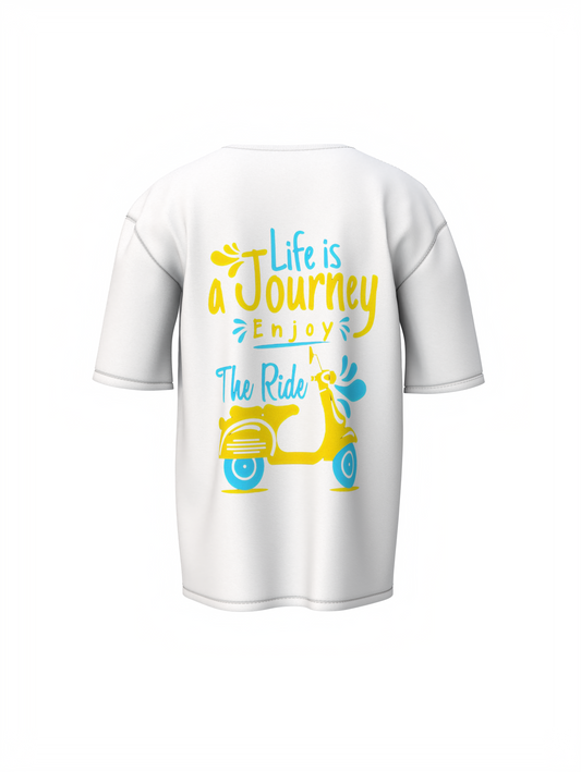 Life Is journey Unisex White Oversized T-Shirt