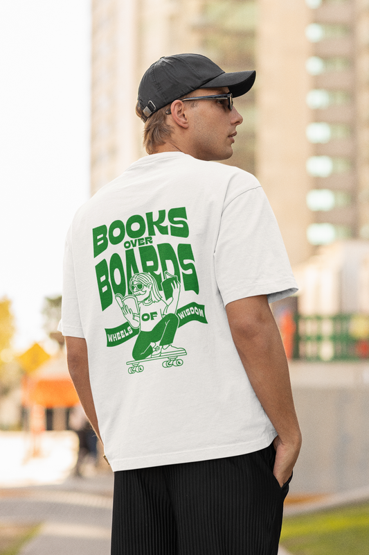 Books Over Board Unisex White Oversized T-Shirt