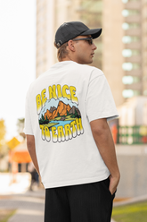 Earth Sleeve White Oversized T-Shirt for Men by Hello Swanky