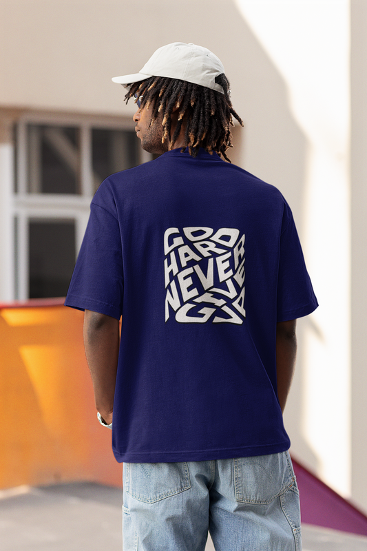 Never Give Up Unisex Navy Blue Oversized T-Shirt