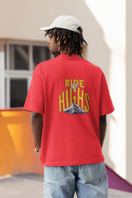 Ride the highs unisex red oversized t-shirt