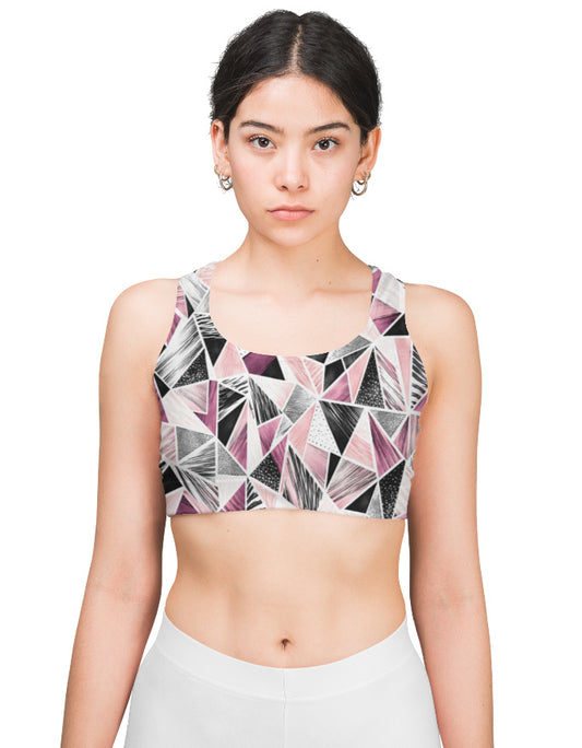 Pink Geometric Abstract Sports Bra for Women