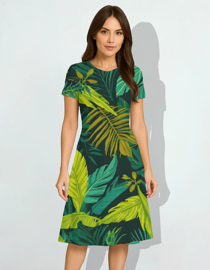 Tropical Green Leaf Print Dress Bold Nature-Inspired Fashion Hello Swanky Online Pvt. Ltd. Tropical Green Leaf Print Dress Bold Nature-Inspired Fashion Hello Swanky Online Pvt. Ltd.
